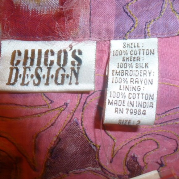 Chico’s Design Silk Embroidered Boho Top | Size 2 (L) | Made in India - Picture 6 of 11
